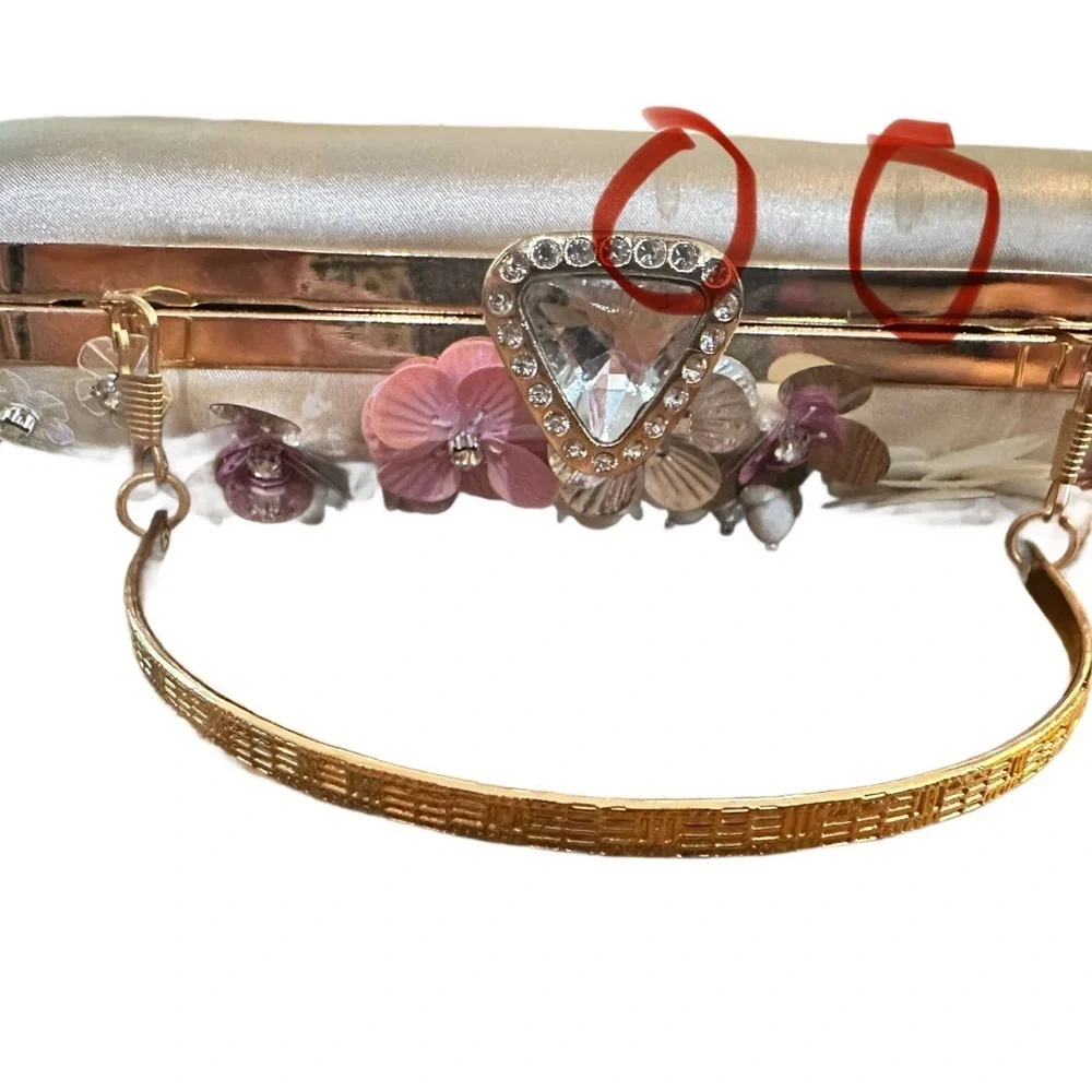 Floral Embellished Clutch with Chain